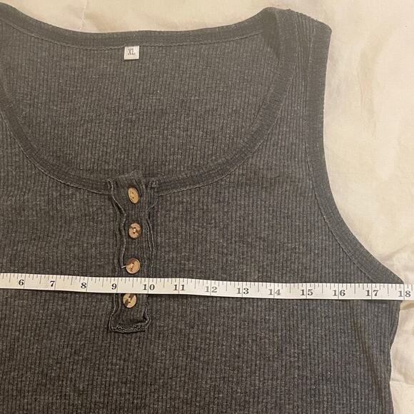 *Like New* Soft Gray Ribbed Tank Top with Wooden Buttons - Picture 5 of 7